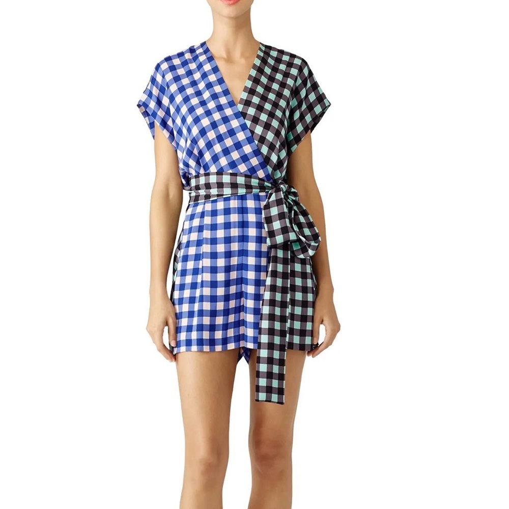 Diane von Furstenberg Blue Gingham Printed Romper
